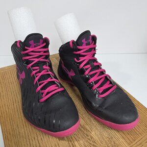 Under Armour Basketball Shoes Womens Size 8 Black Pink High Top 1259035-064